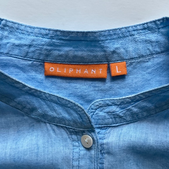 Oliphant Mandarin Collar Popover Blouse Sz L Blue Contemporary Classic Nomad - Picture 3 of 15